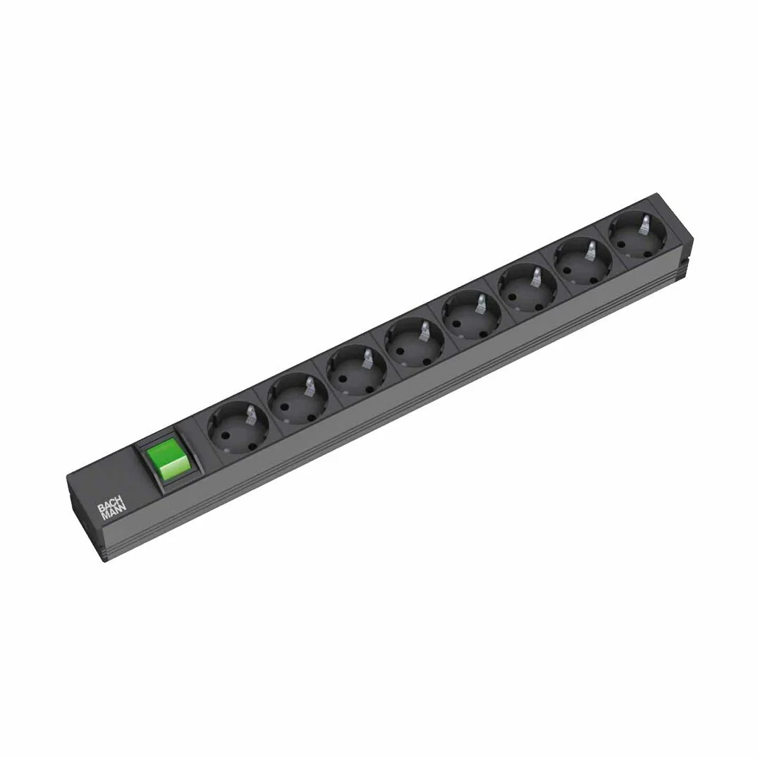 Bachmann Bachmann razdelilec rack 8x250V ALU + stikalo črn Razdelilci 220V