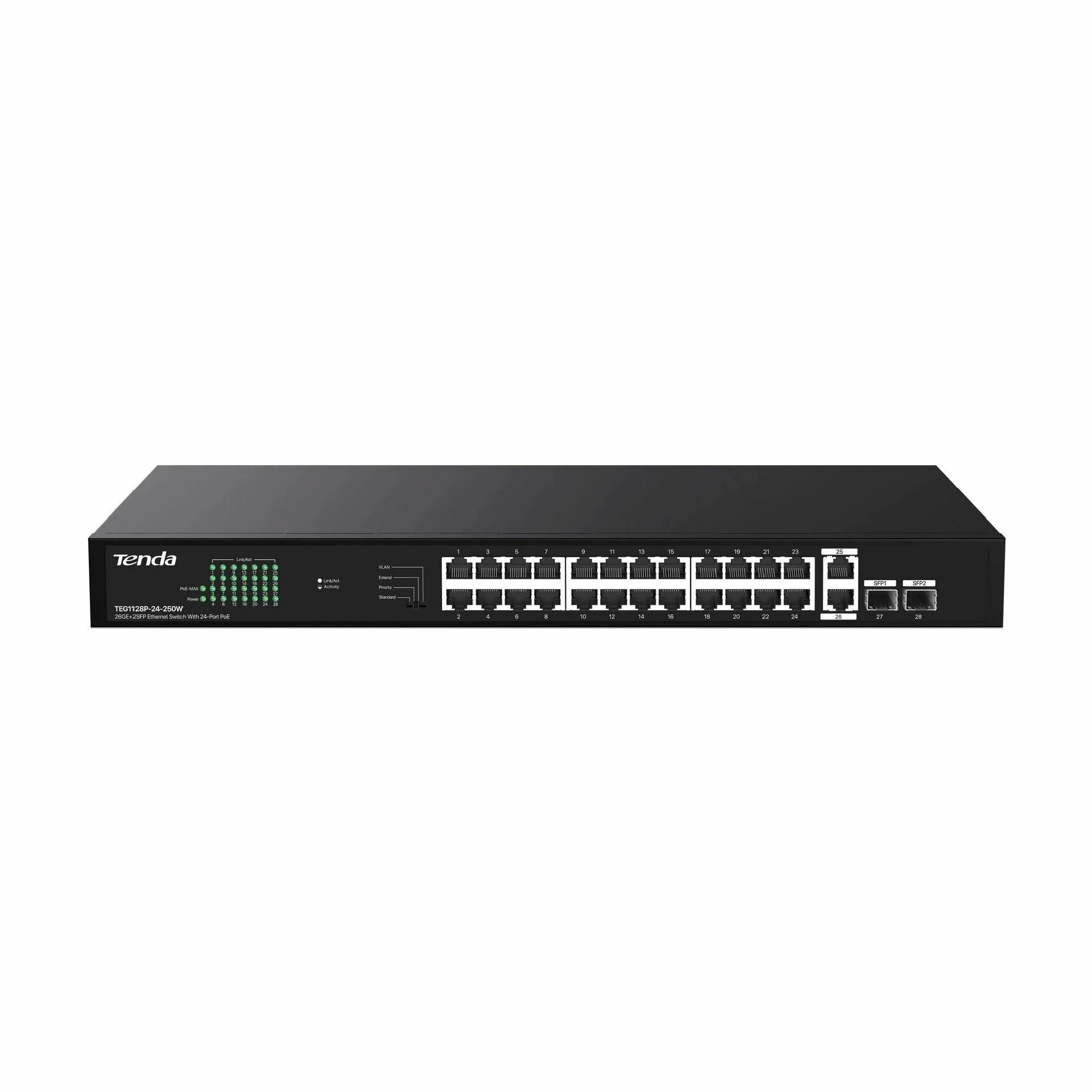 Tenda Tenda stikalo Giga 26-port rack 24x PoE 2xSFP TEG1128P-24-250W Mrežna stikala