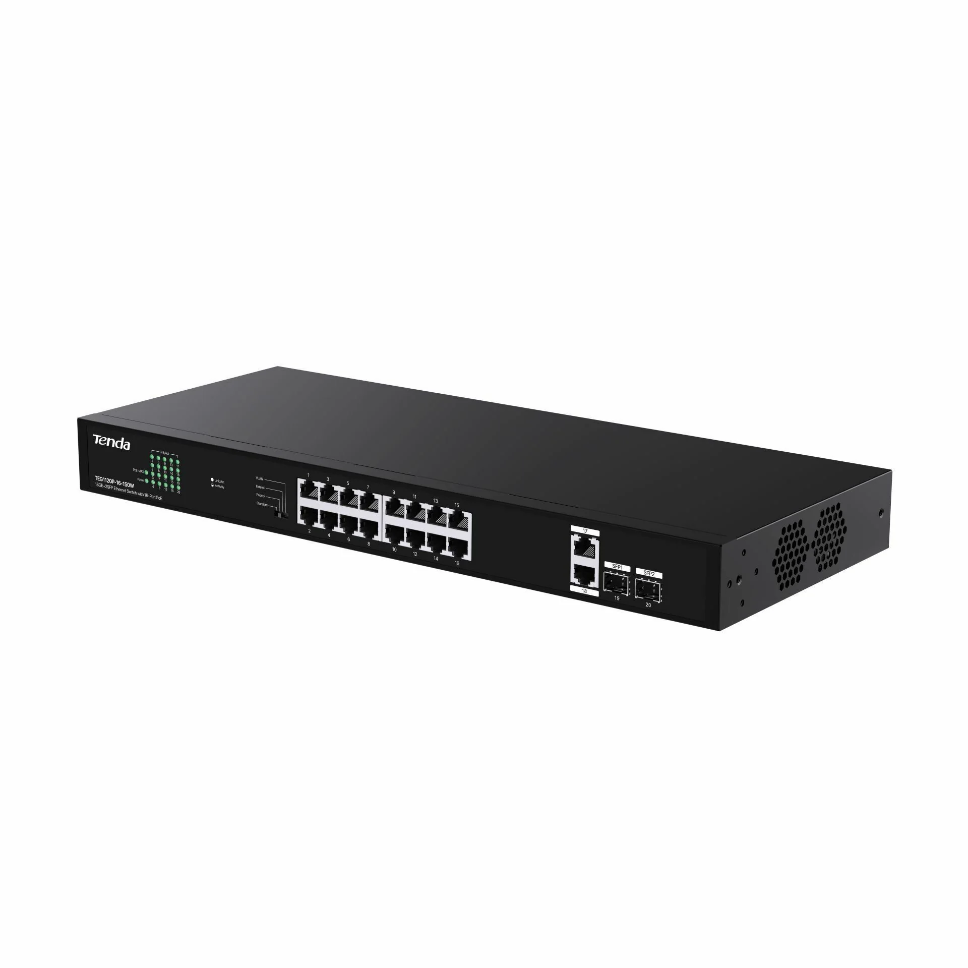 Tenda Tenda stikalo Giga 18-port rack 16x PoE 2xSFP TEG1120P-16-150W Mrežna stikala